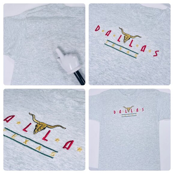 Vintage Dallas Texas Longhorn Embroidered Gray Short Sleeve T Shirt 6 - 8 - Picture 2 of 10